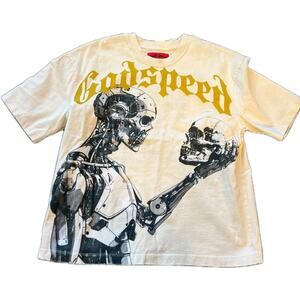 GODSPEED Mankind vs AI Ivory Pure Cotton Crew Neck Short Sleeves T-Shirt Size XS